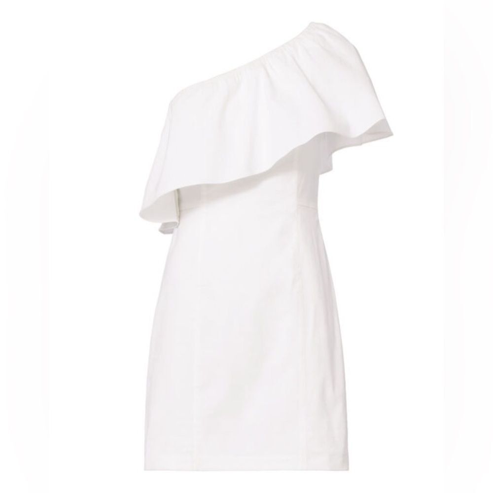 A.L.C. Evan White One Shoulder Ruffle Dress